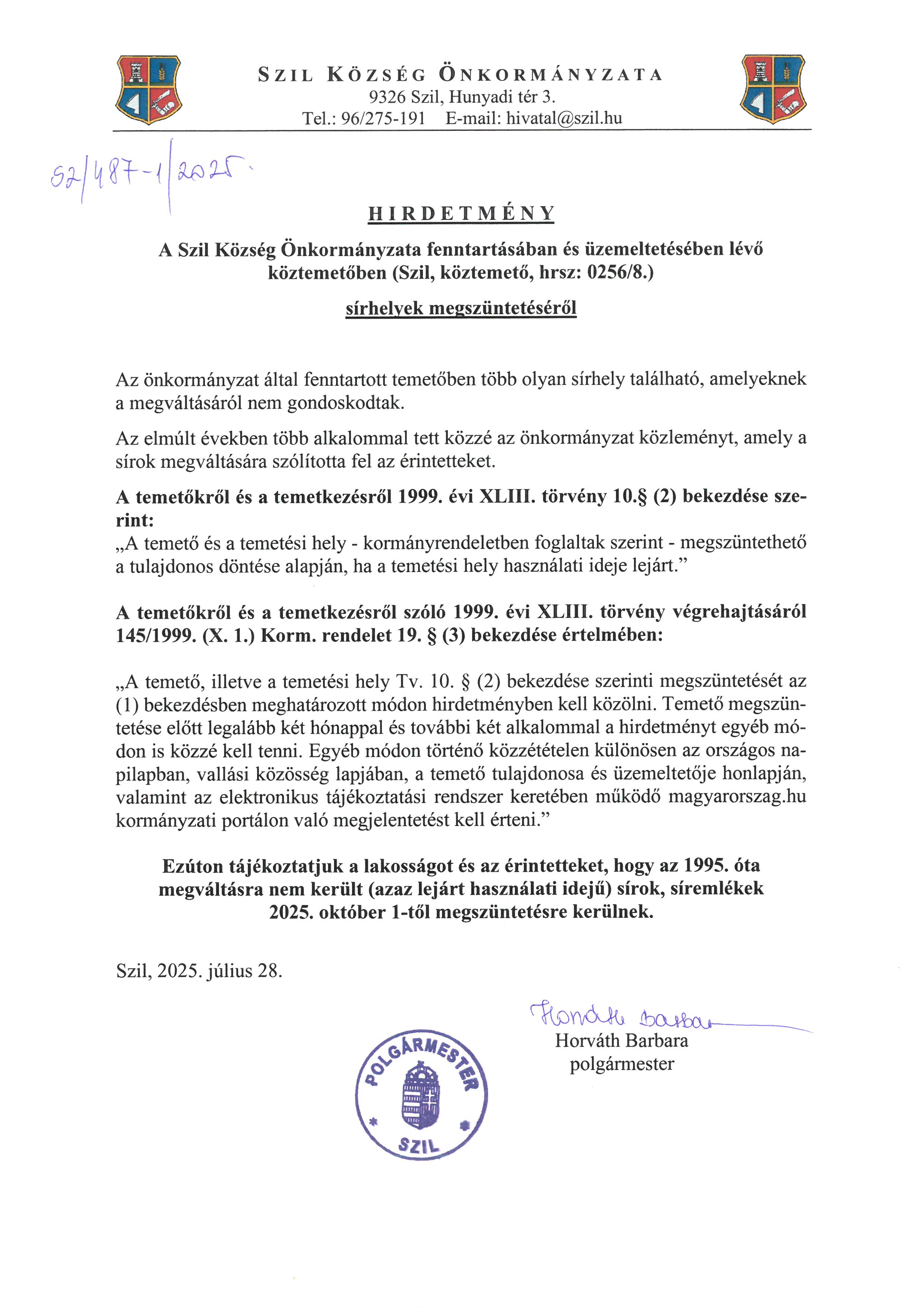 Sírhelyek törlése